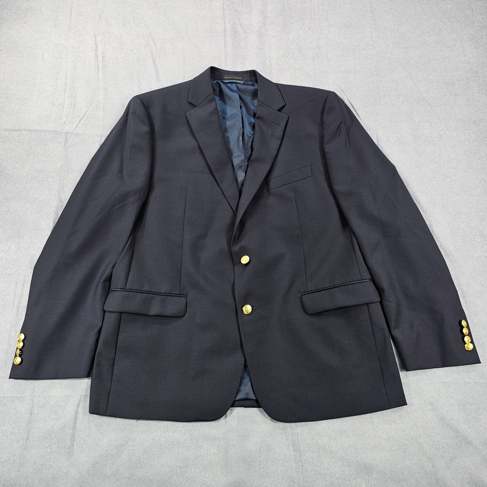 Lauren Ralph Lauren Blazer MENS 44R Navy Blue Gold Button Wool Blend Sport Coat